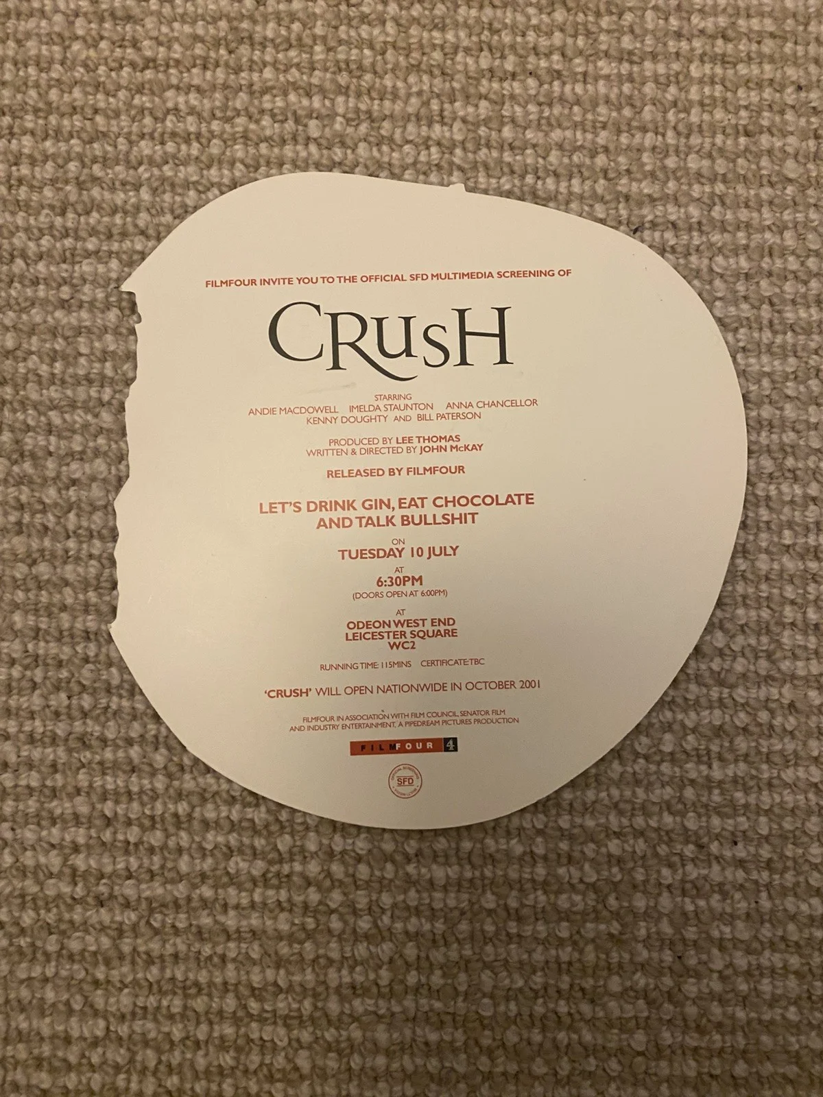 CRUSH MULTI MEDIA SCREENING TICKET APPLICATION London 2001 - A. Macdowell, image 2
