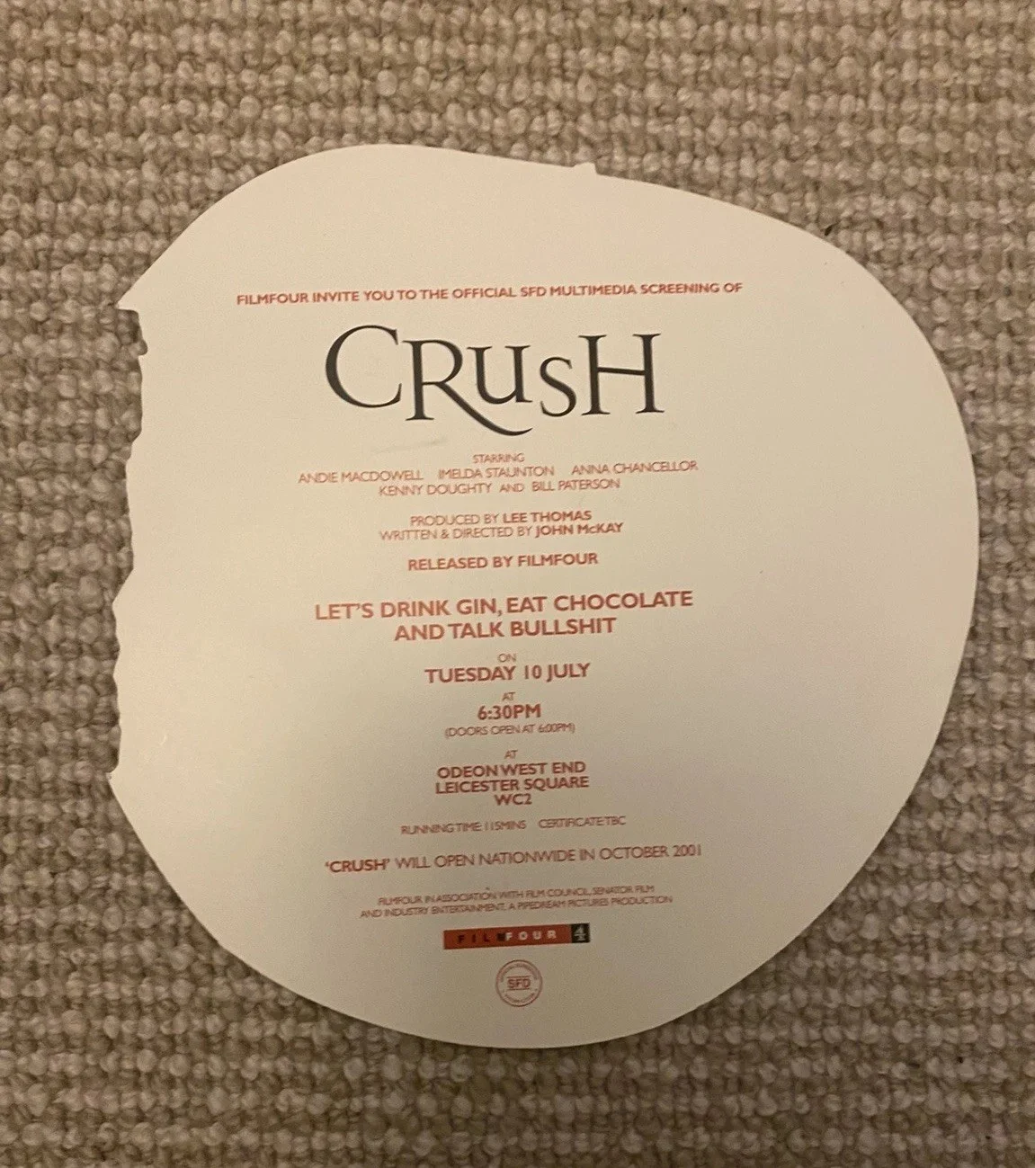 CRUSH MULTI MEDIA SCREENING TICKET APPLICATION London 2001 - A. Macdowell, image 4