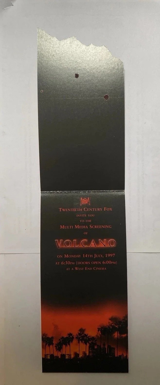 VOLCANO - MULTI MEDIA SCREENING TICKET / APPLICATION - London 14/07/97, image 2