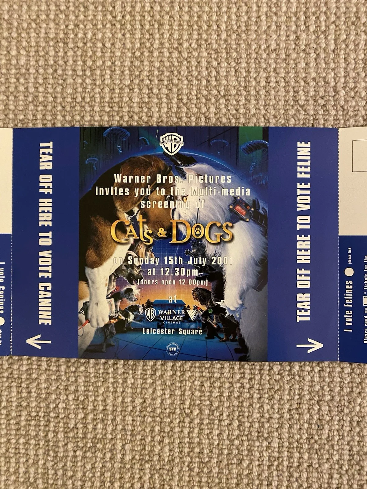 CATS And DOGS ORIGINAL MULTI MEDIA FILM TICKET APPLICATION - UNUSED, изображение 3