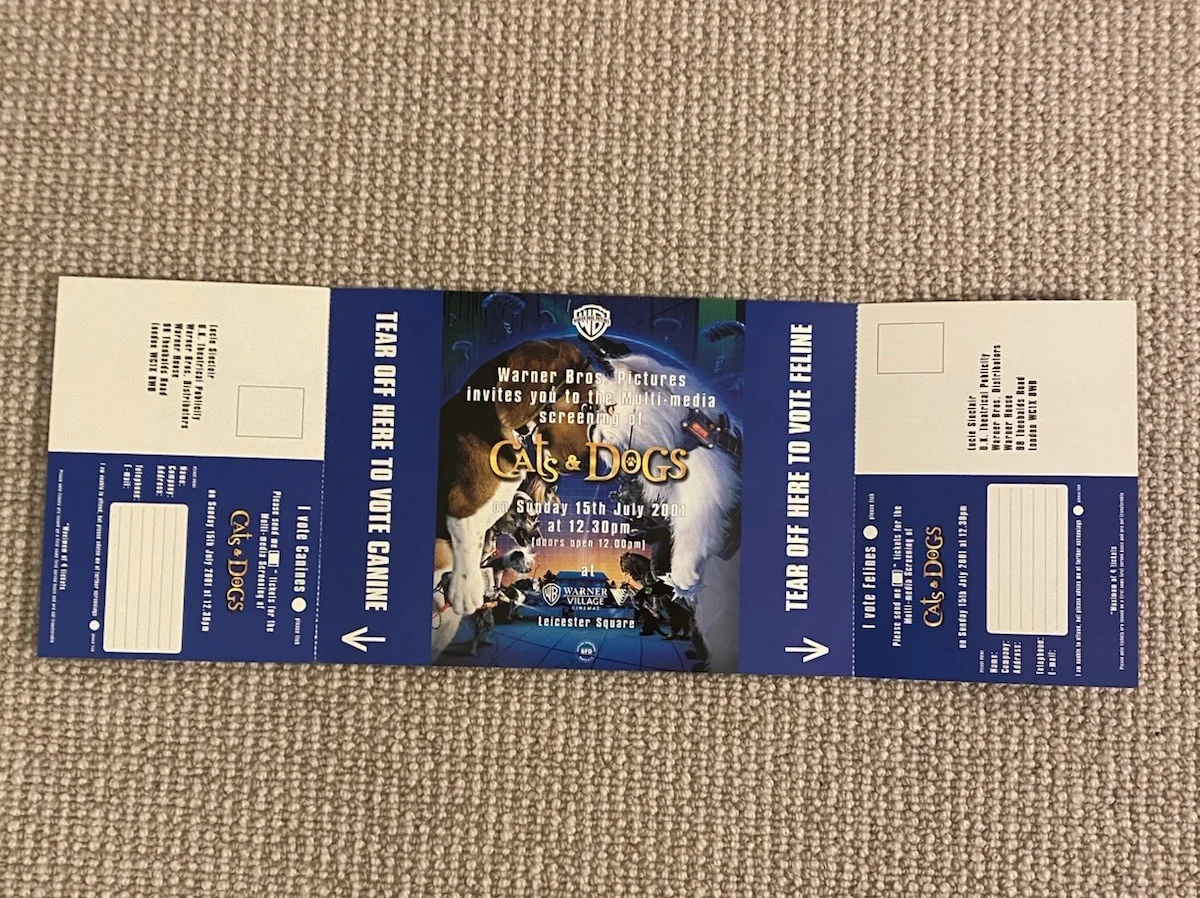 CATS And DOGS ORIGINAL MULTI MEDIA FILM TICKET APPLICATION - UNUSED, изображение 4