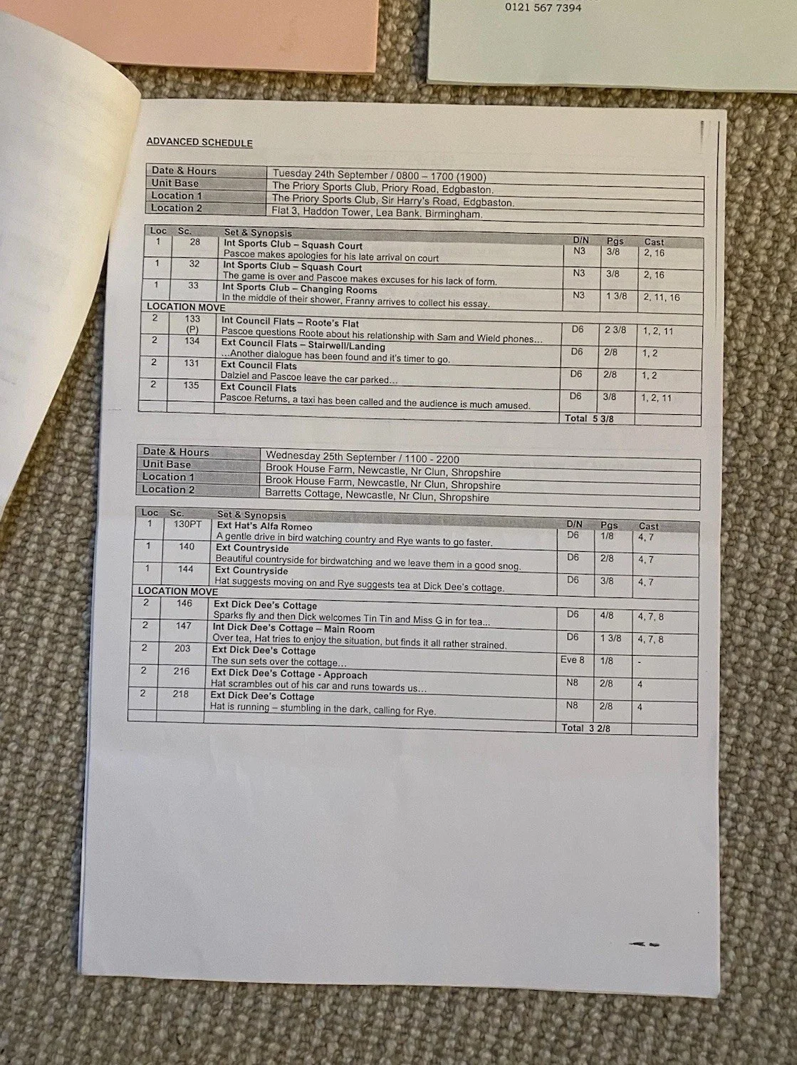 DALZIEL And PASCOE - ORIGINAL CALL SHEETS & MEMORANDUM - 2002 - RARE, image 5