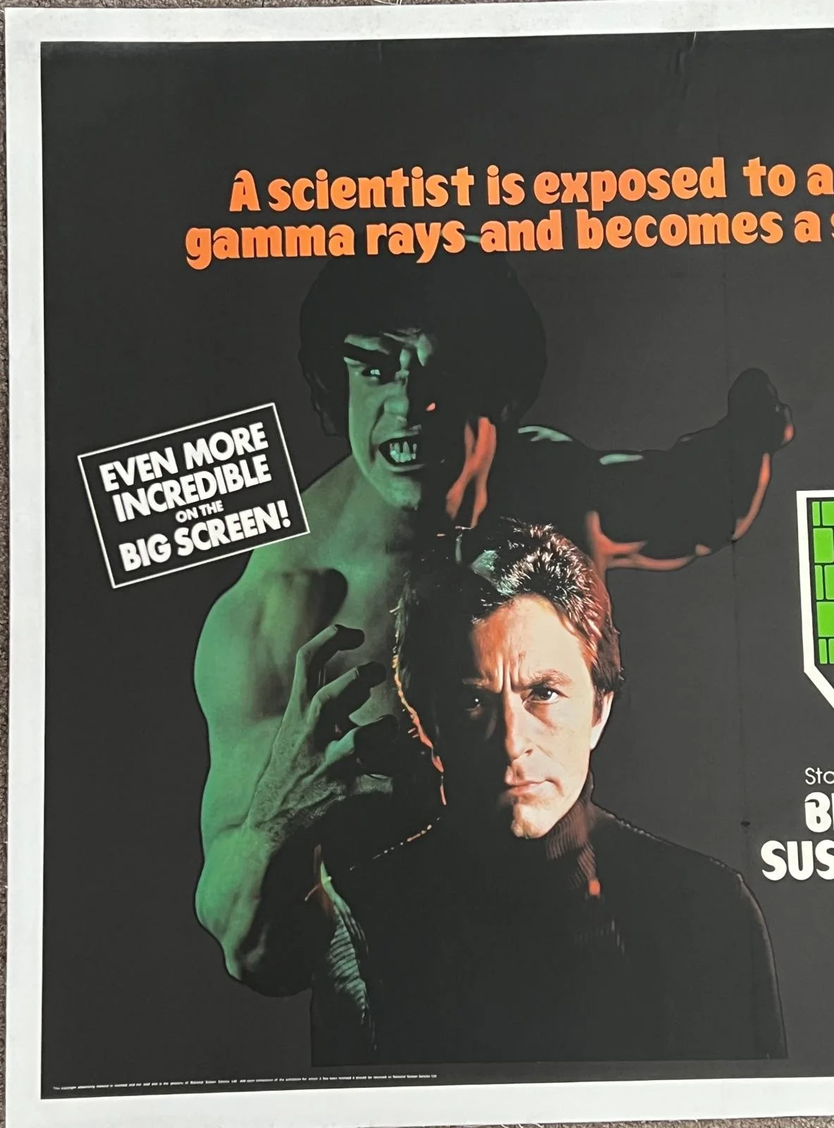 The Incredible Hulk Original UK British Quad 1979 LINEN BACKED Film Poster 30x40, изображение 2