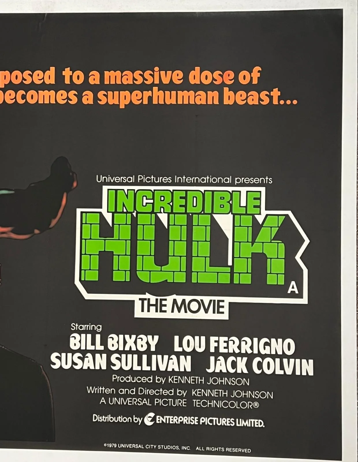 The Incredible Hulk Original UK British Quad 1979 LINEN BACKED Film Poster 30x40, изображение 3