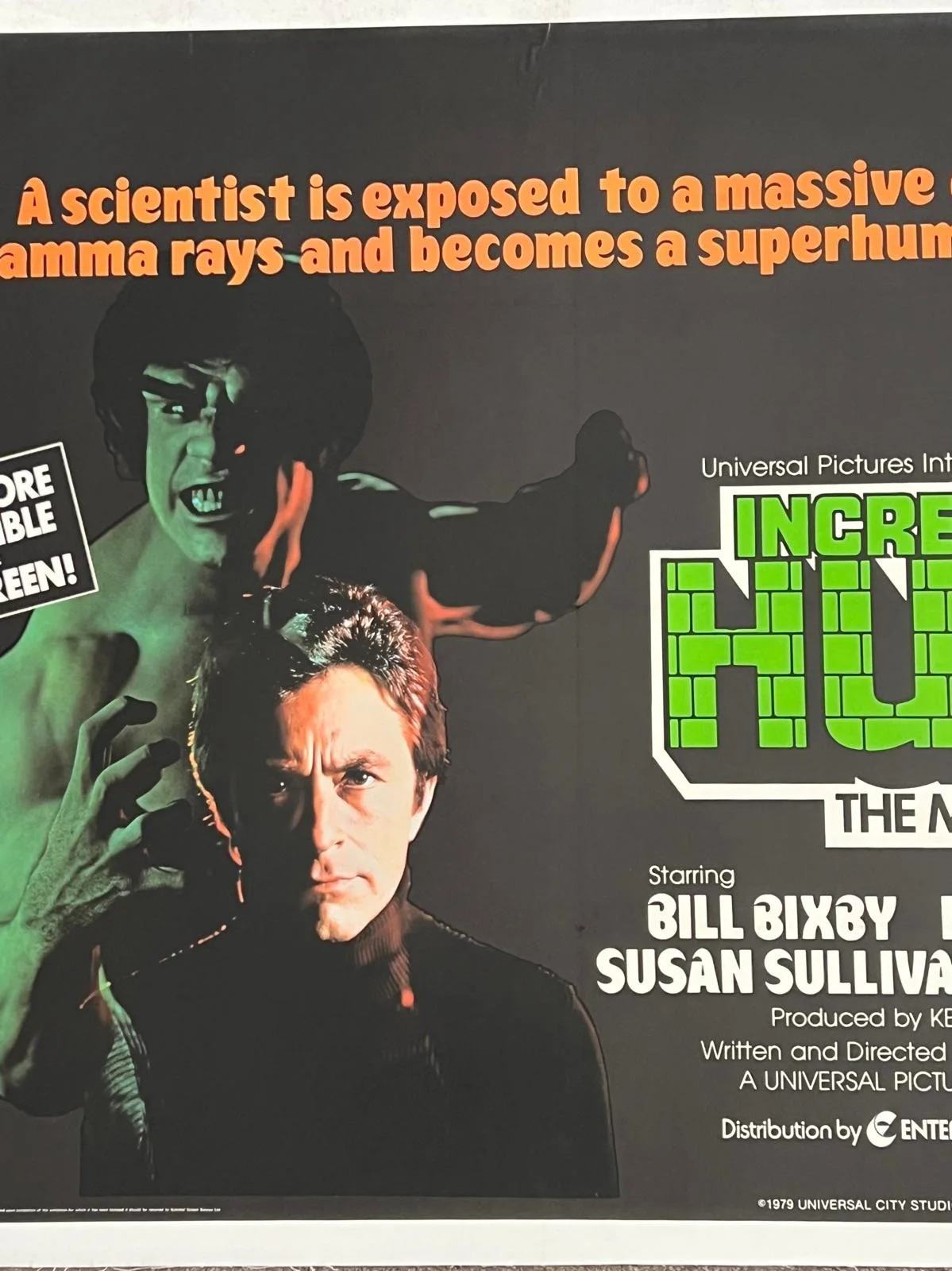 The Incredible Hulk Original UK British Quad 1979 LINEN BACKED Film Poster 30x40, изображение 4