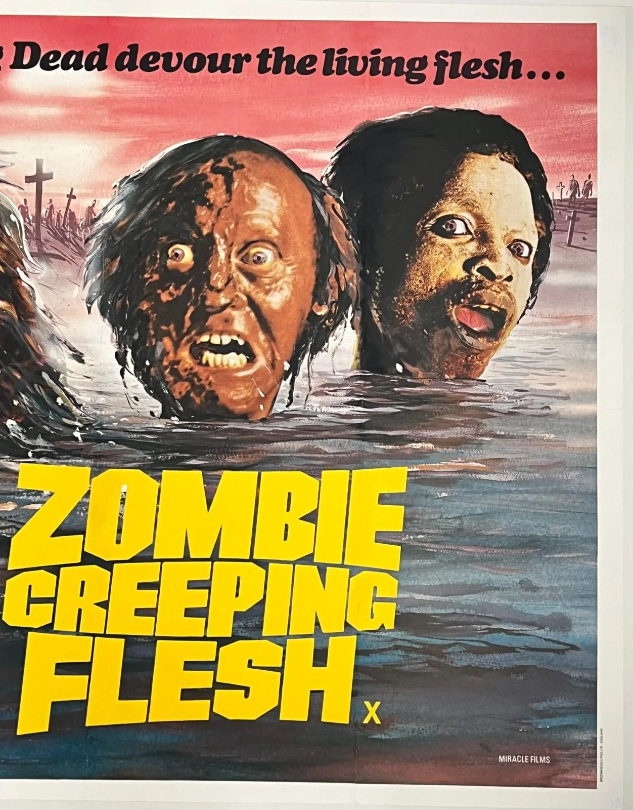 Zombie Creeping Flesh UK Quad 1980 Original LINEN BACKED Poster 30x40" AKA Virus, изображение 3