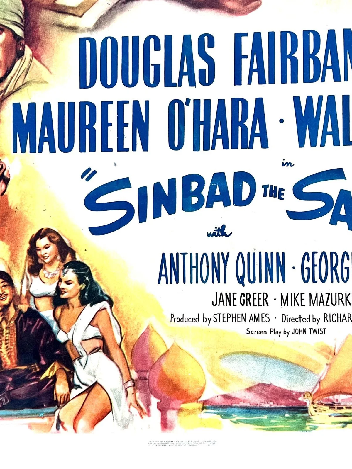 Sinbad The Sailor 1946 US 1 Sheet Original LINEN BACKED Film Poster w/cert 27x41, изображение 2