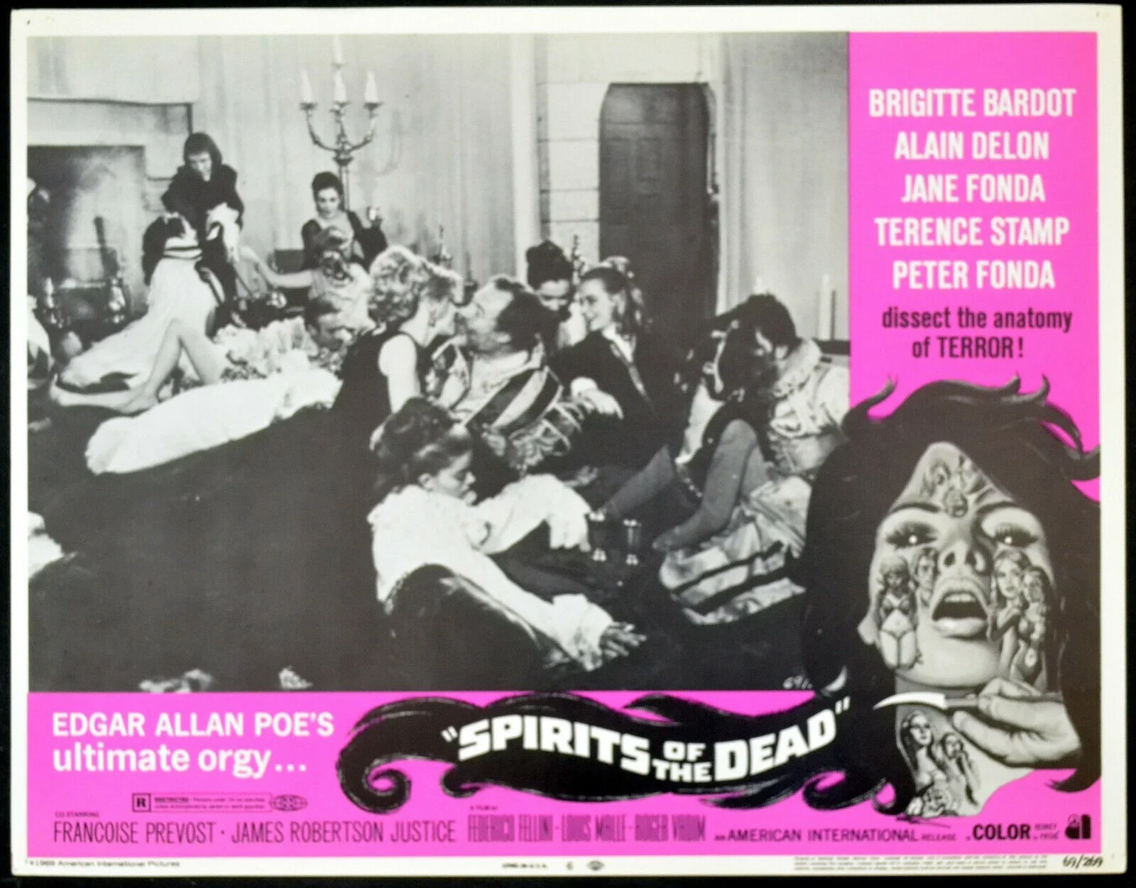 SPIRITS OF THE DEAD 1968 Brigitte Bardot, Jane Fonda 2 LOBBY CARDS, изображение 2