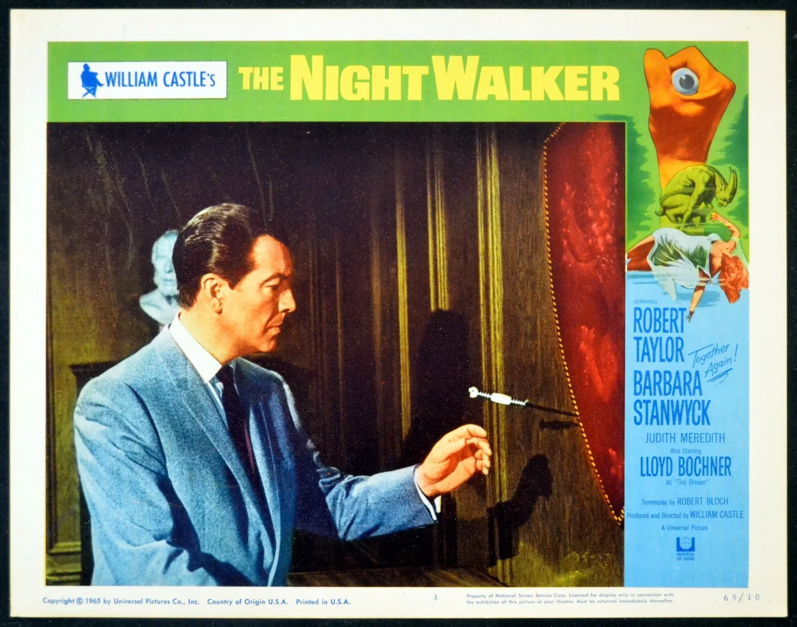 NIGHT WALKER 1964 Robert Taylor, Barbara Stanwyck 2 LOBBY CARDS, изображение 2