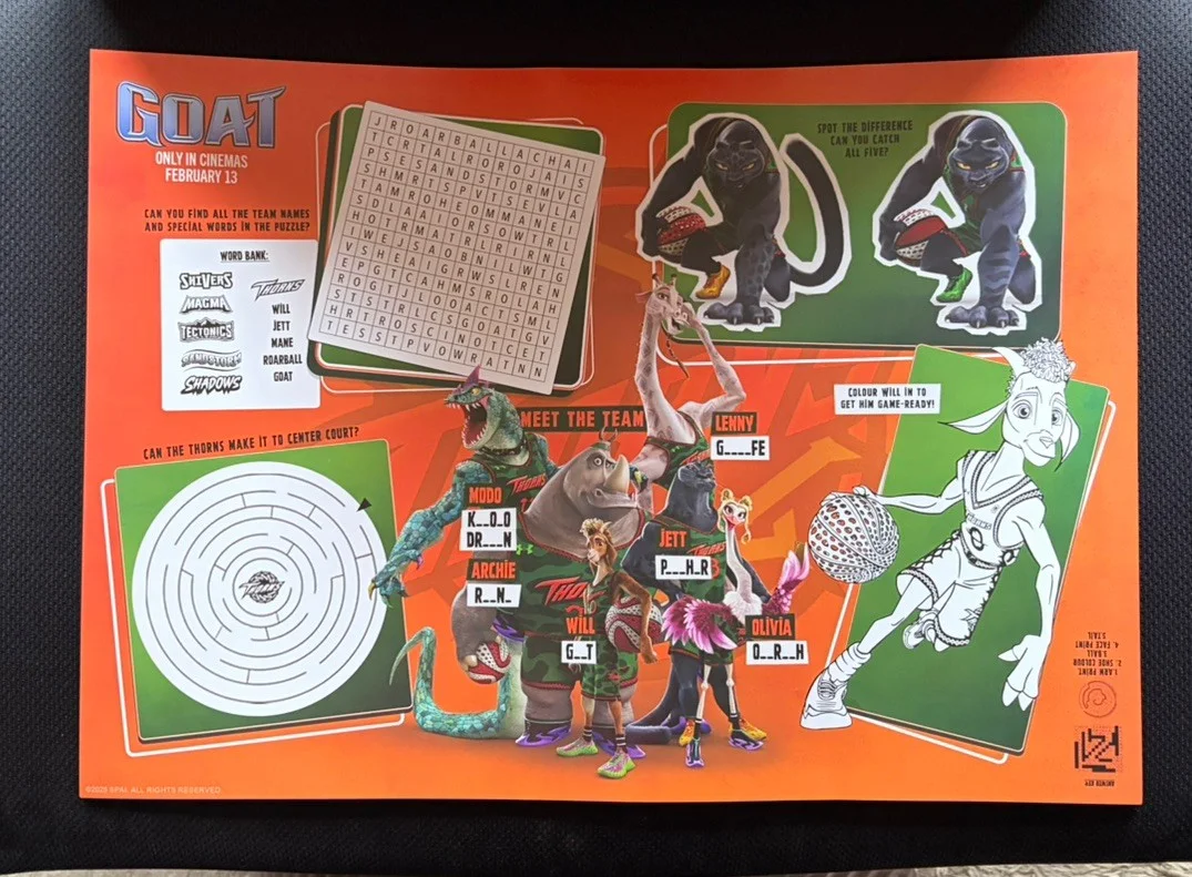 GOAT ODEON EXCLUSIVE A3 FILM POSTER & ACTIVITY SHEET NEW DOUBLE-SIDED, image 2