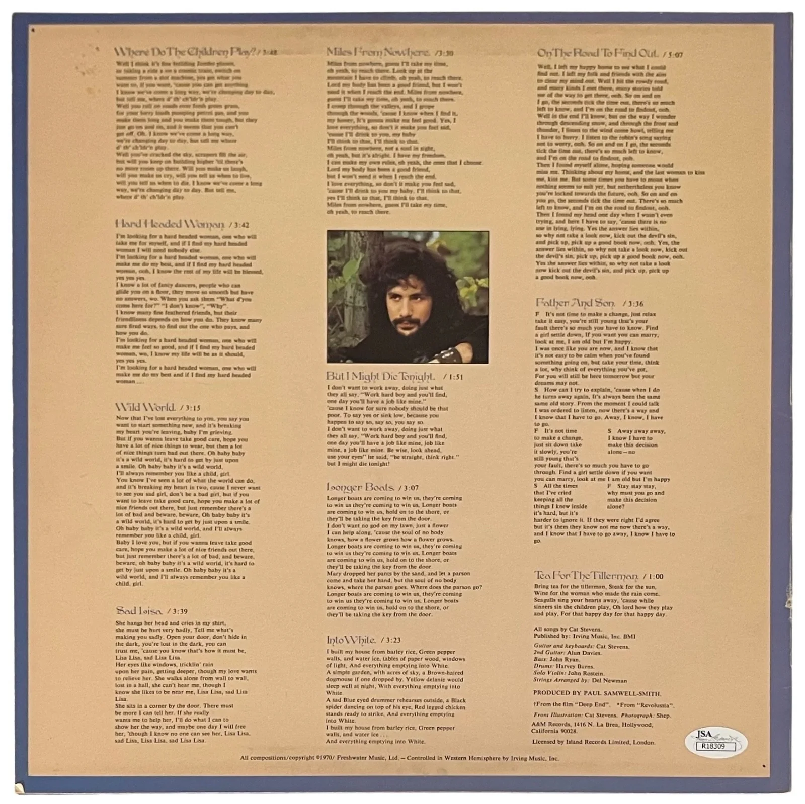 CAT STEVENS / YUSUF ISLAM SIGNED TEA FOR THE TILLERMAN VINYL RECORD JSA COA, image 2