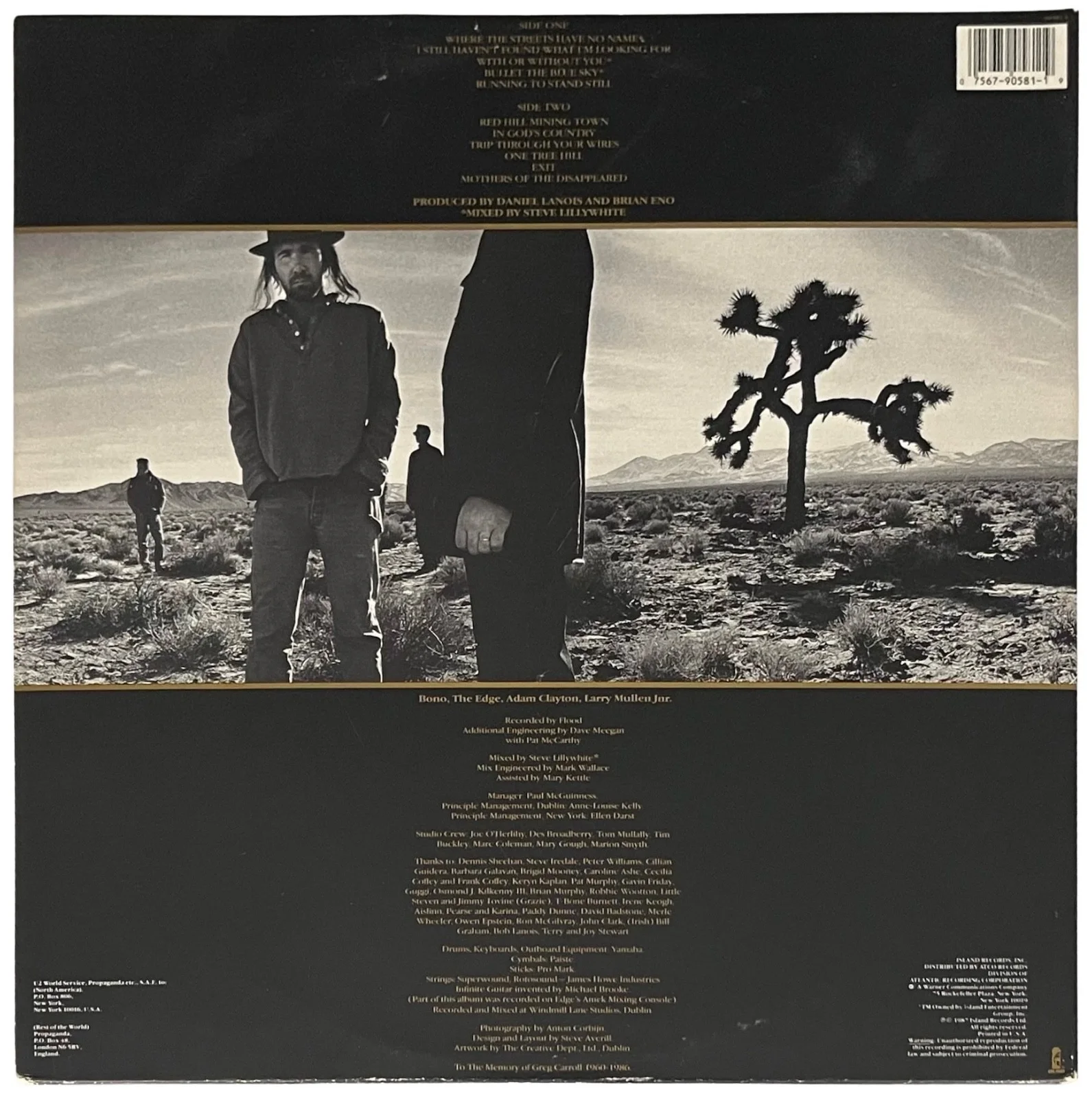 BONO SIGNED U2 THE JOSHUA TREE VINYL RECORD PSA COA AD48295, image 2