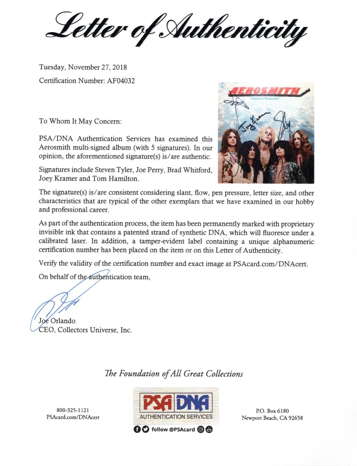 AEROSMITH X5 STEVEN TYLER JOE PERRY SIGNED SELF-TITLED DREAM ON VINYL RECORD PSA, изображение 4