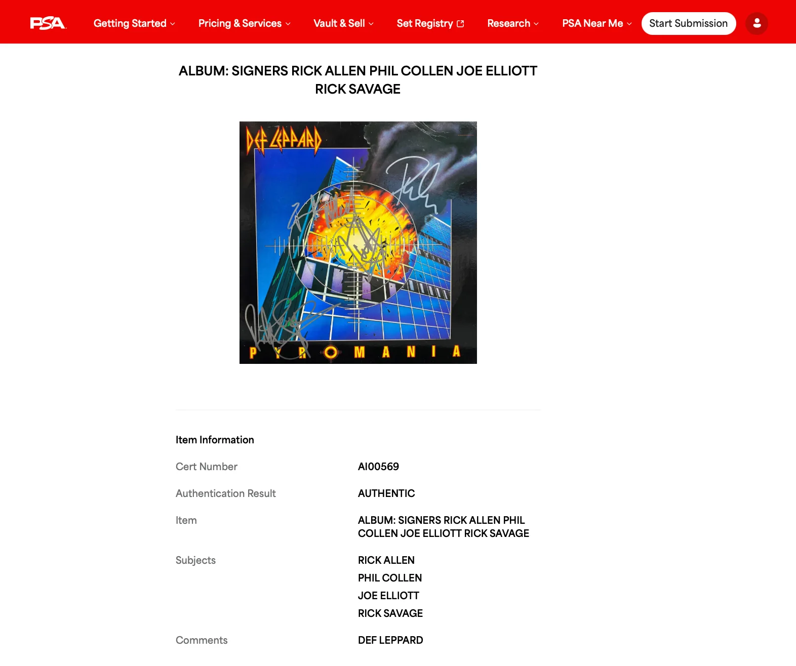 JOE ELLIOTT RICK SAVAGE RICK ALLEN PHIL COLLEN SIGNED DEF LEPPARD PYROMANIA PSA, image 5