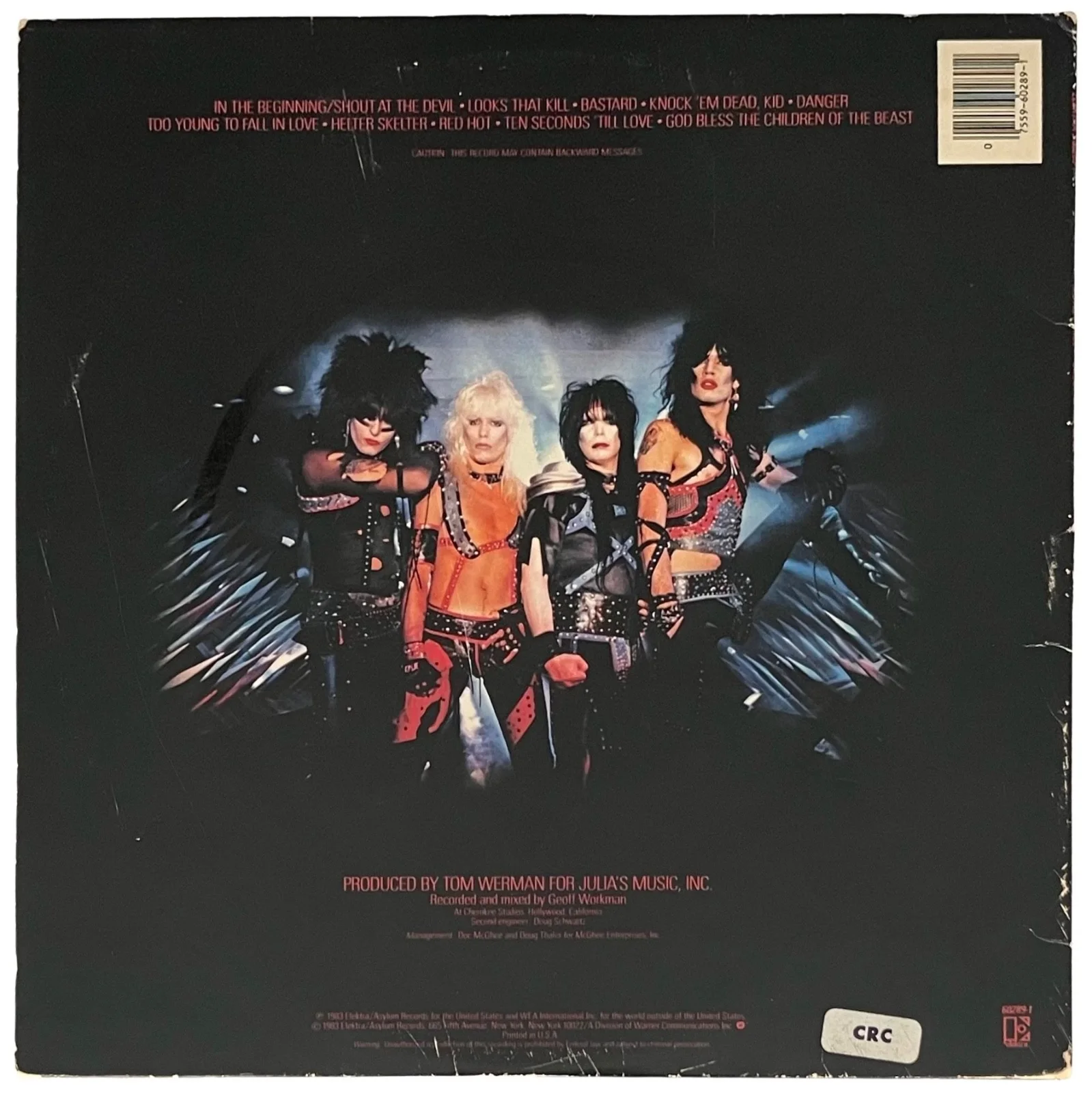 MOTLEY CRUE X4 NIKKI TOMMY MICK & VINCE SIGNED SHOUT AT THE DEVIL RECORD JSA LOA, image 2
