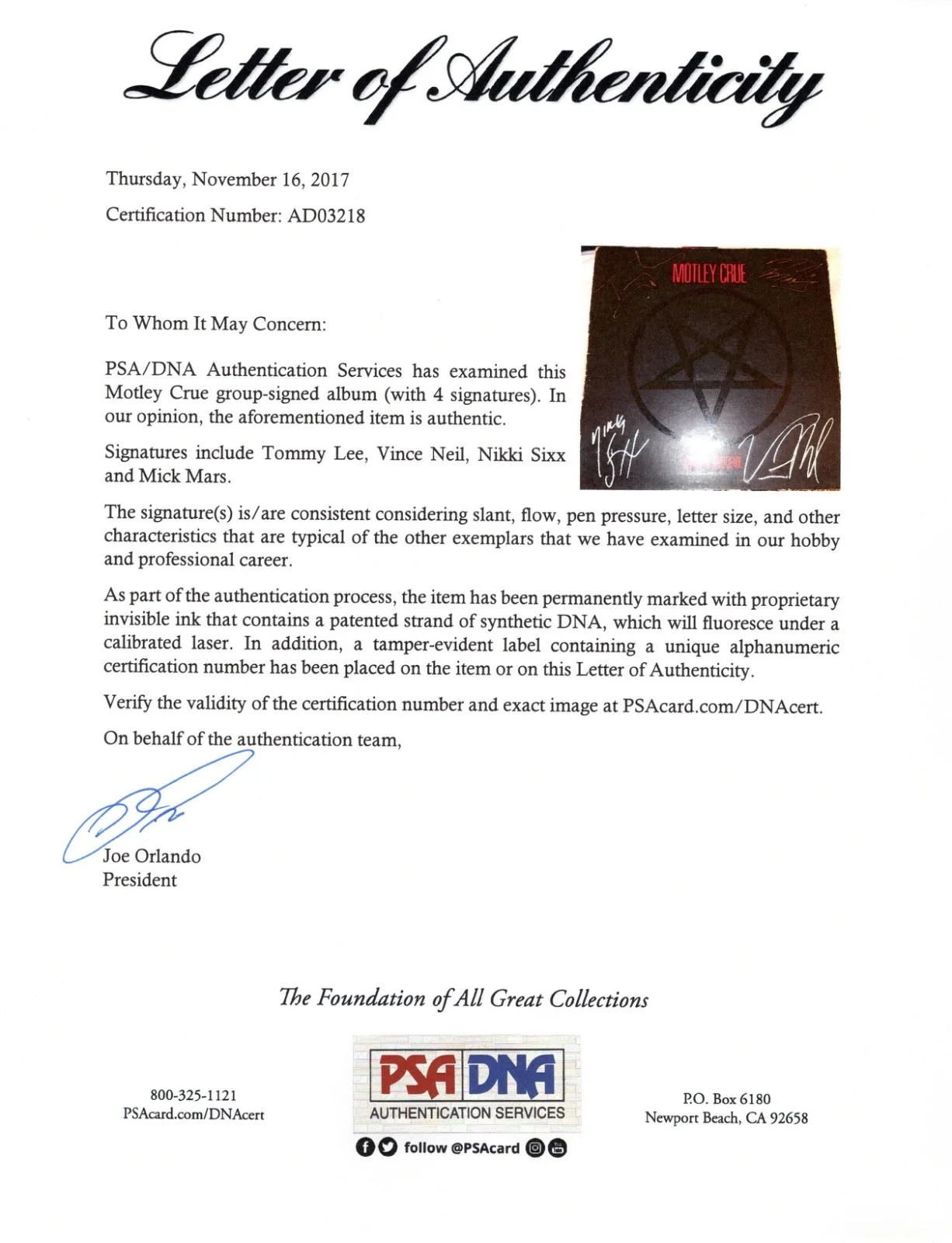 MOTLEY CRUE X4 TOMMY VINCE NIKKI & MICK SIGNED SHOUT AT THE DEVIL RECORD PSA LOA, image 4