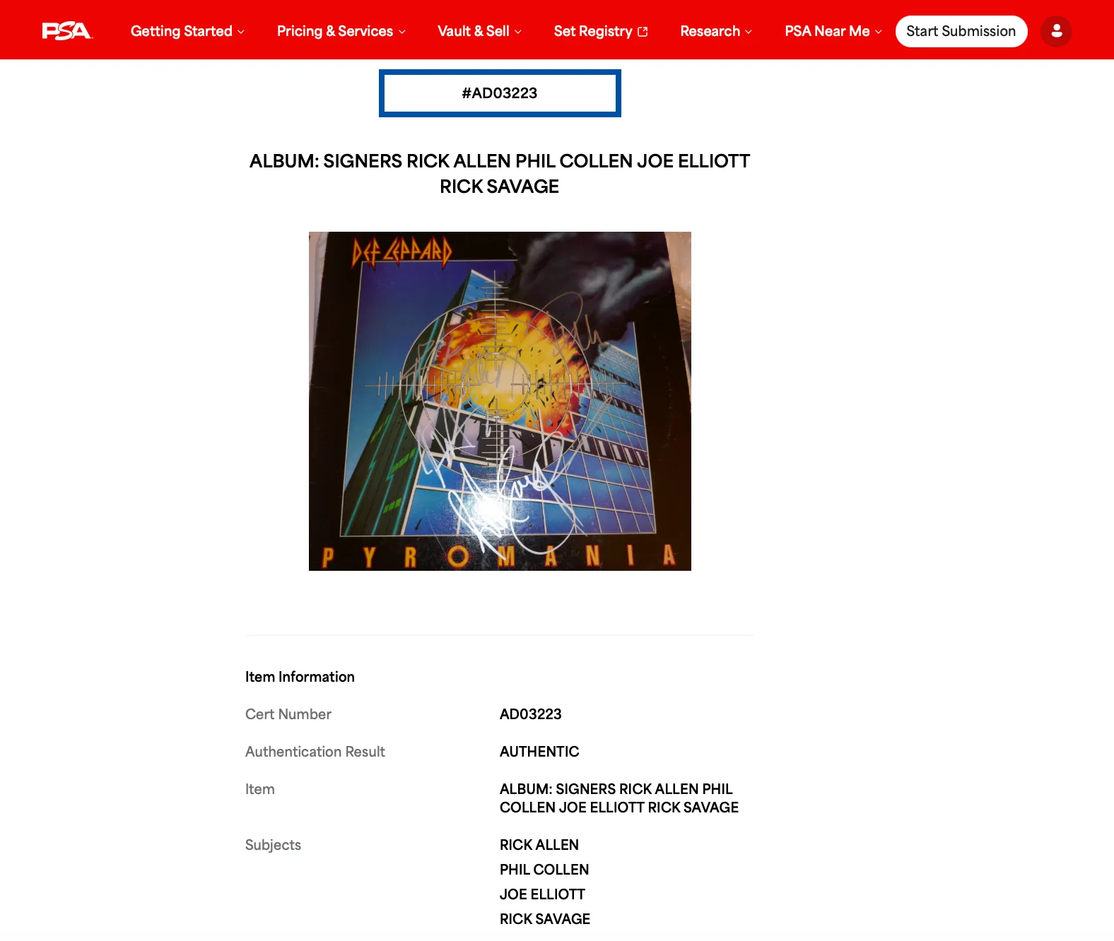 RICK ALLEN PHIL COLLEN JOE ELLIOTT RICK SAVAGE SIGNED DEF LEPPARD PYROMANIA PSA, image 5