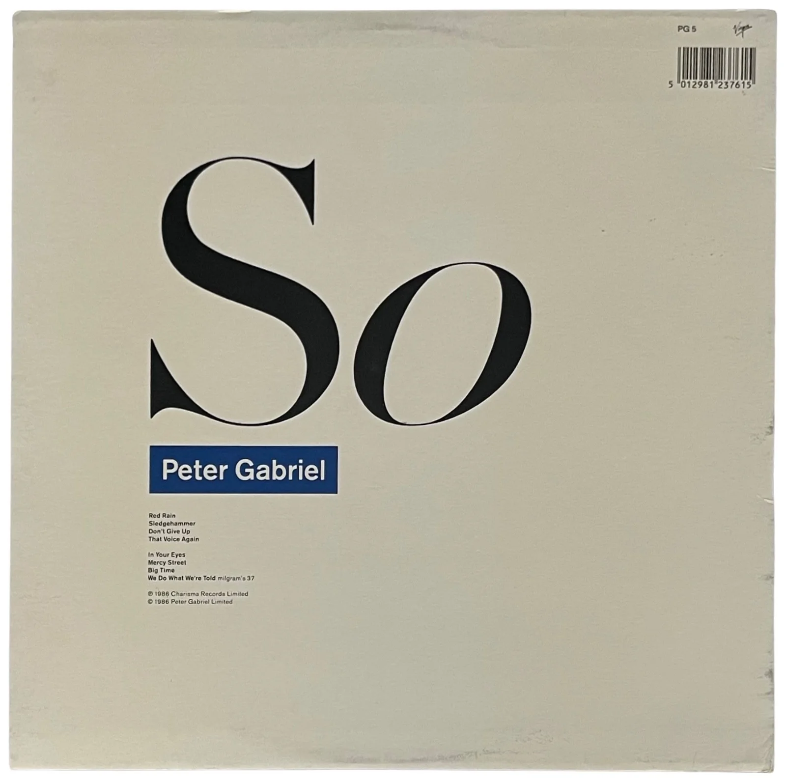 PETER GABRIEL SIGNED SO VINYL RECORD PSA COA AD48373, image 2