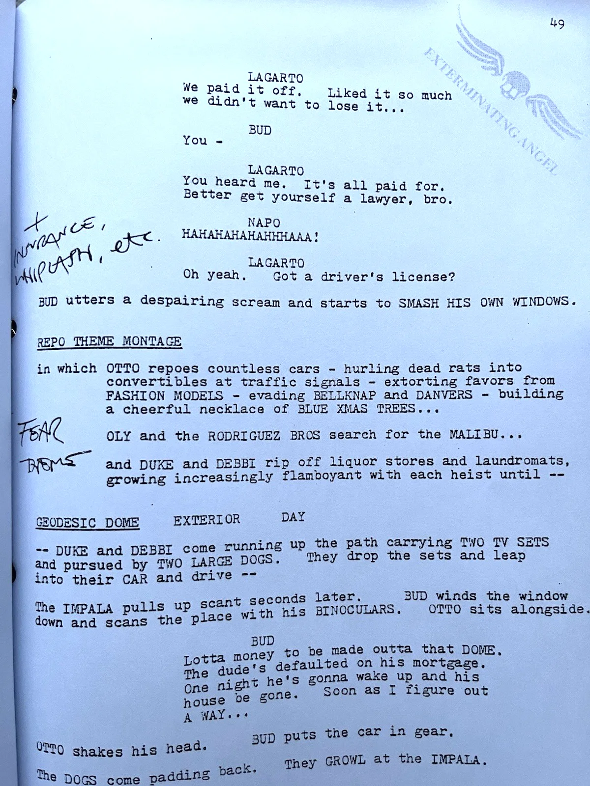 Repo Man Film Script / Screenplay. Harry Dean Stanton, Emilio Estevez., image 2