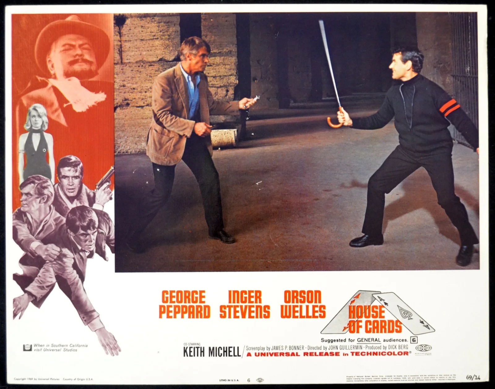 HOUSE OF CARDS 1968 George Peppard, Inger Stevens, Orson Welles 3 LOBBY CARDS, изображение 2