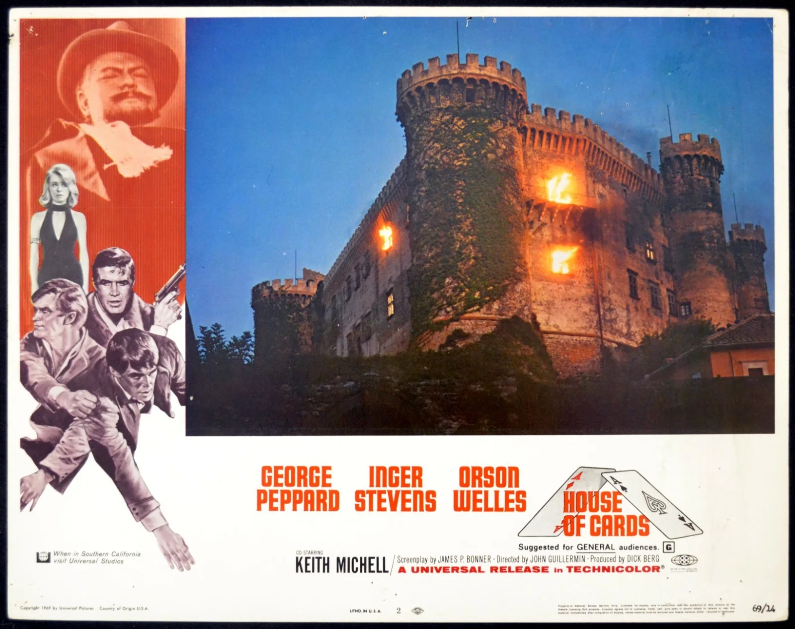 HOUSE OF CARDS 1968 George Peppard, Inger Stevens, Orson Welles 3 LOBBY CARDS, изображение 3