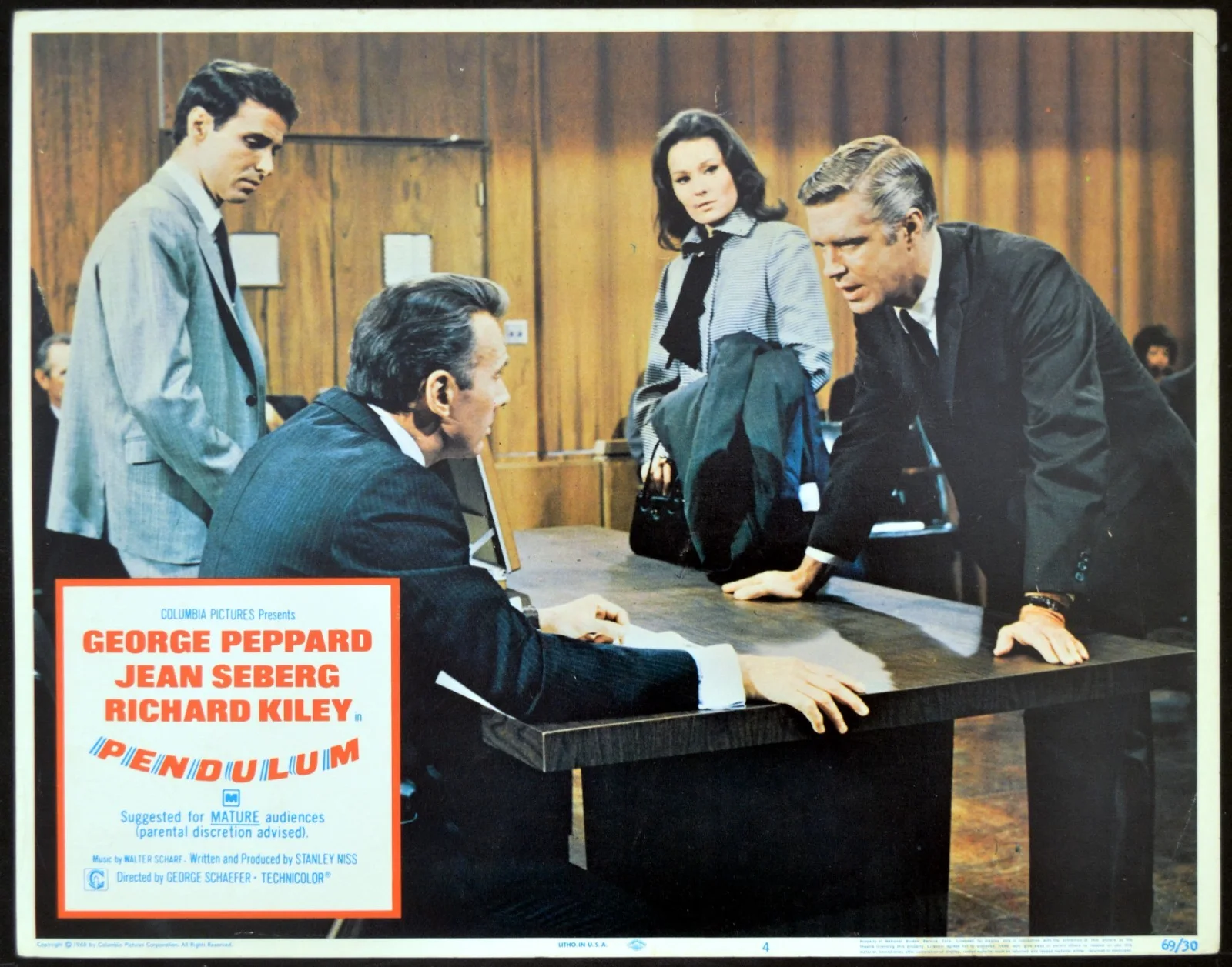 PENDULUM 1969 George Peppard, Jean Seberg 4 LOBBY CARDS, image 2
