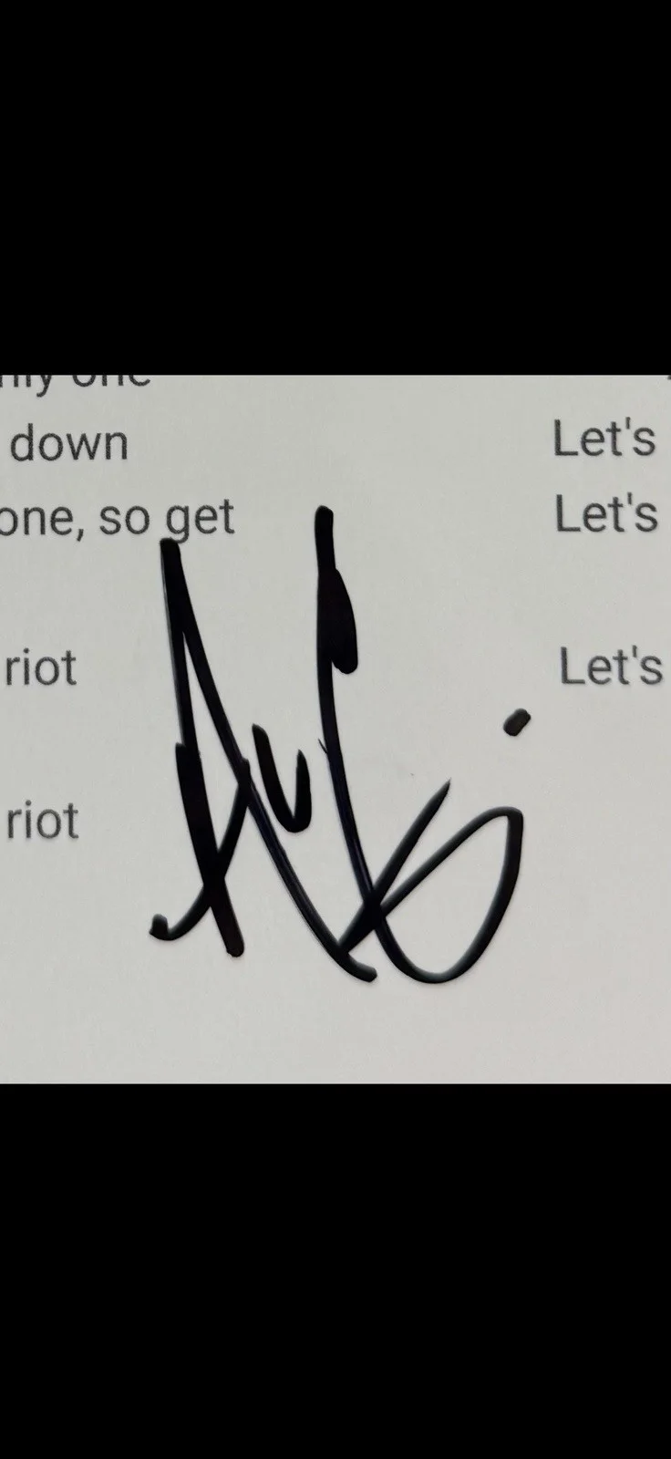 ADAM GONTIER THREE DAYS GRACE SIGNED AUTOGRAPHED “RIOT ” LYRIC SHEET * PROOF, image 2