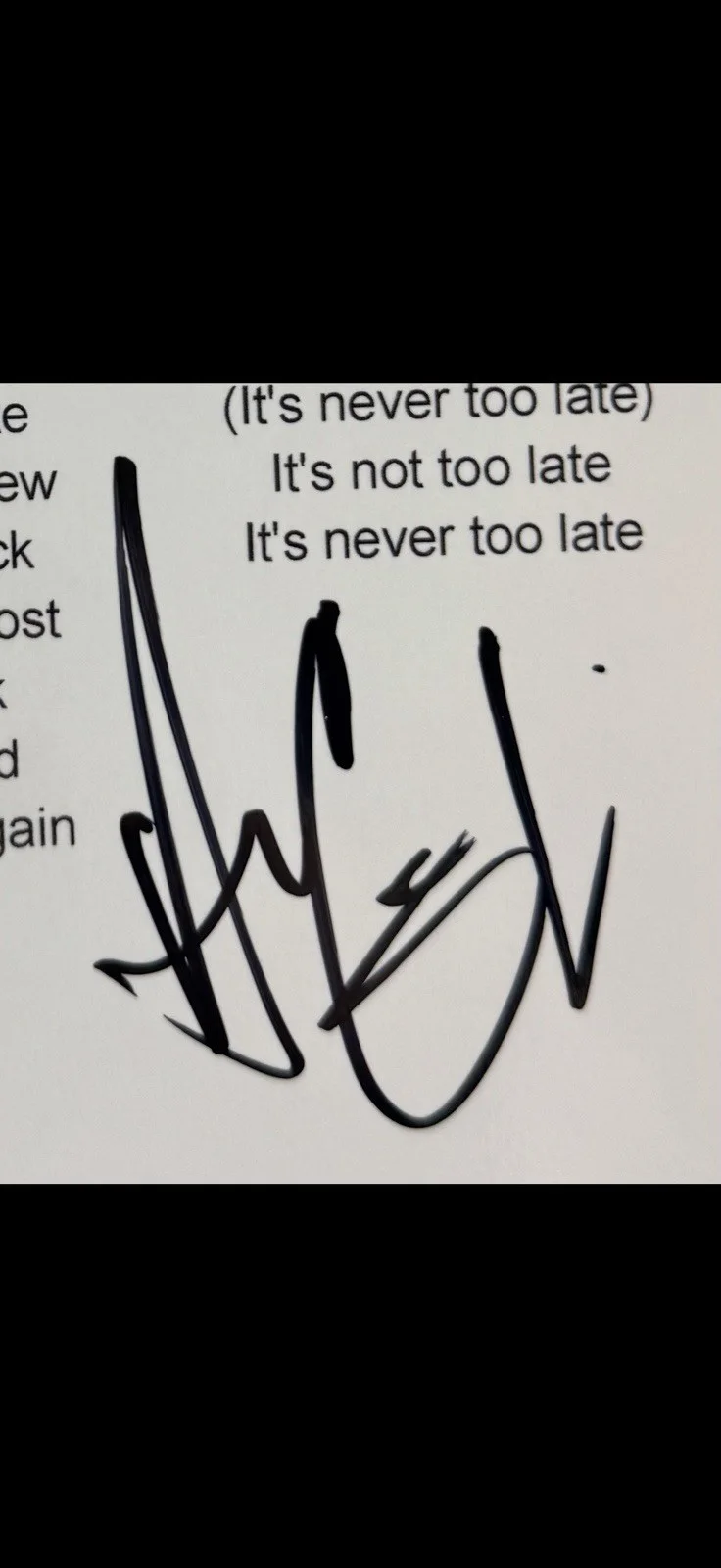 ADAM GONTIER THREE DAYS GRACE SIGNED “NEVER TOO LATE” LYRIC SHEET * PROOF, изображение 2