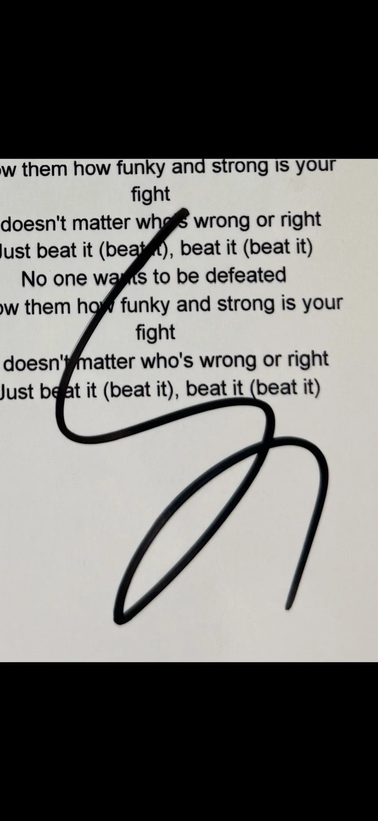 STEVE LUKATHER TOTO GUITARIST AUTOGRAPHED MICHAEL JACKSON “BEAT IT” LYRIC SHEET, image 2
