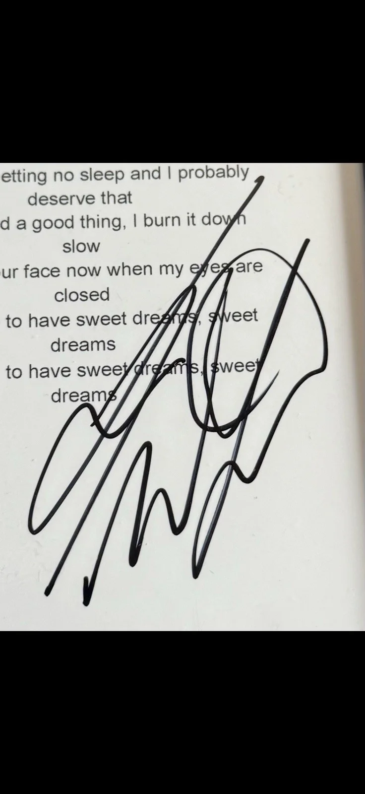 KOE WETZEL Music Star Signed Autographed “Sweet Dreams” Framed Lyric Sheet, image 2