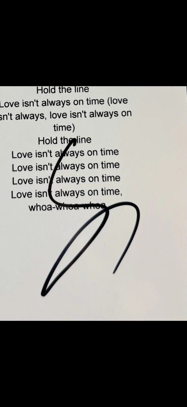 STEVE LUKATHER TOTO GUITARIST SIGNED AUTOGRAPHED “HOLD THE LINE” LYRIC SHEET, image 2