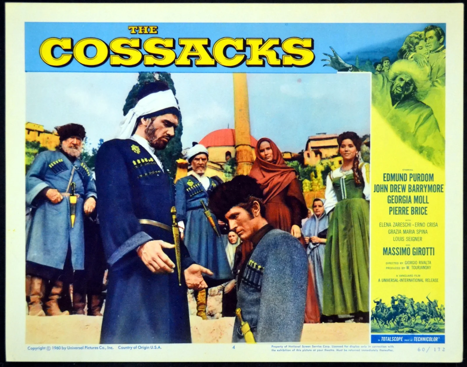 COSSACKS 1960 Edmund Purdom, John Drew Barrymore 3 LOBBY CARDS, image 2