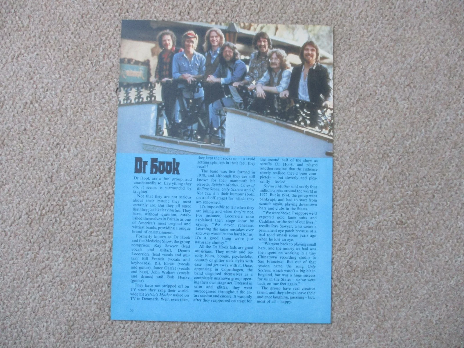 Steve Gibbons Band / Dr Hook. One page article from a 1970s book., image 2
