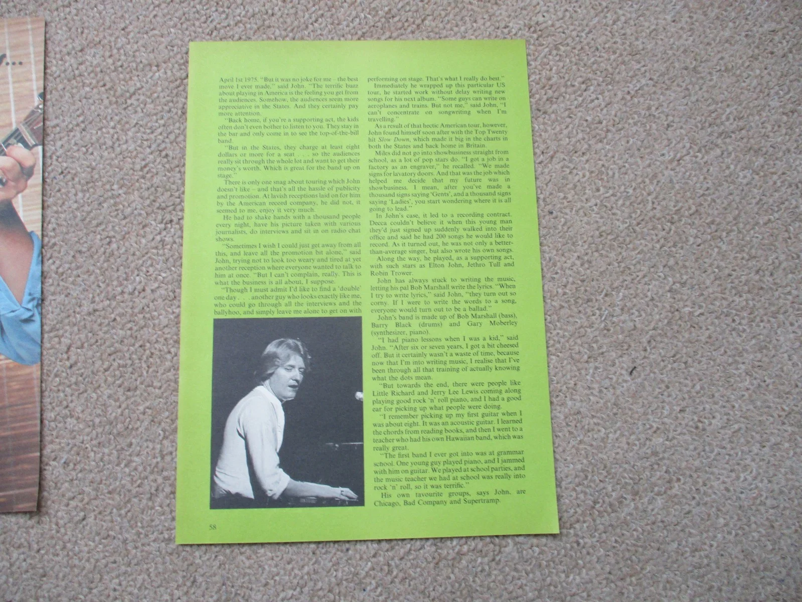 John Miles - singer. 3 page article from a 1970s book., image 2