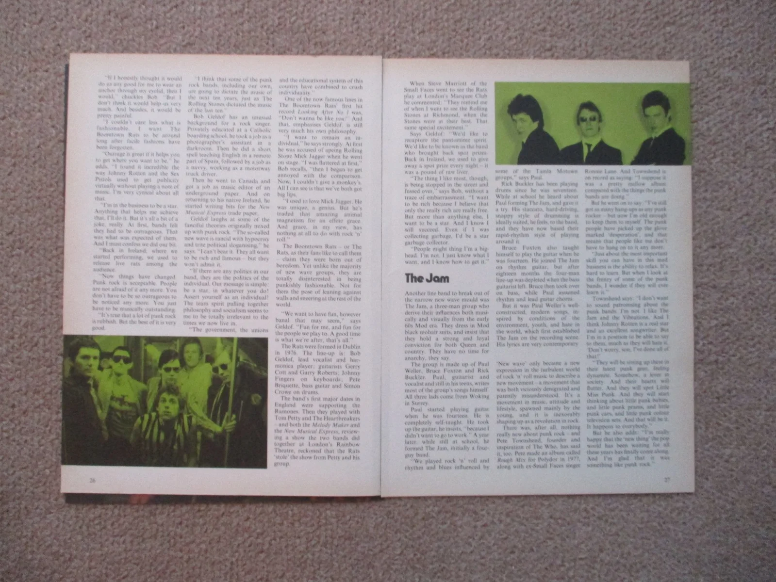 Punk - Boomtown Rats, The Jam, The Stranglers. 6 page article from a 1979 book., image 3