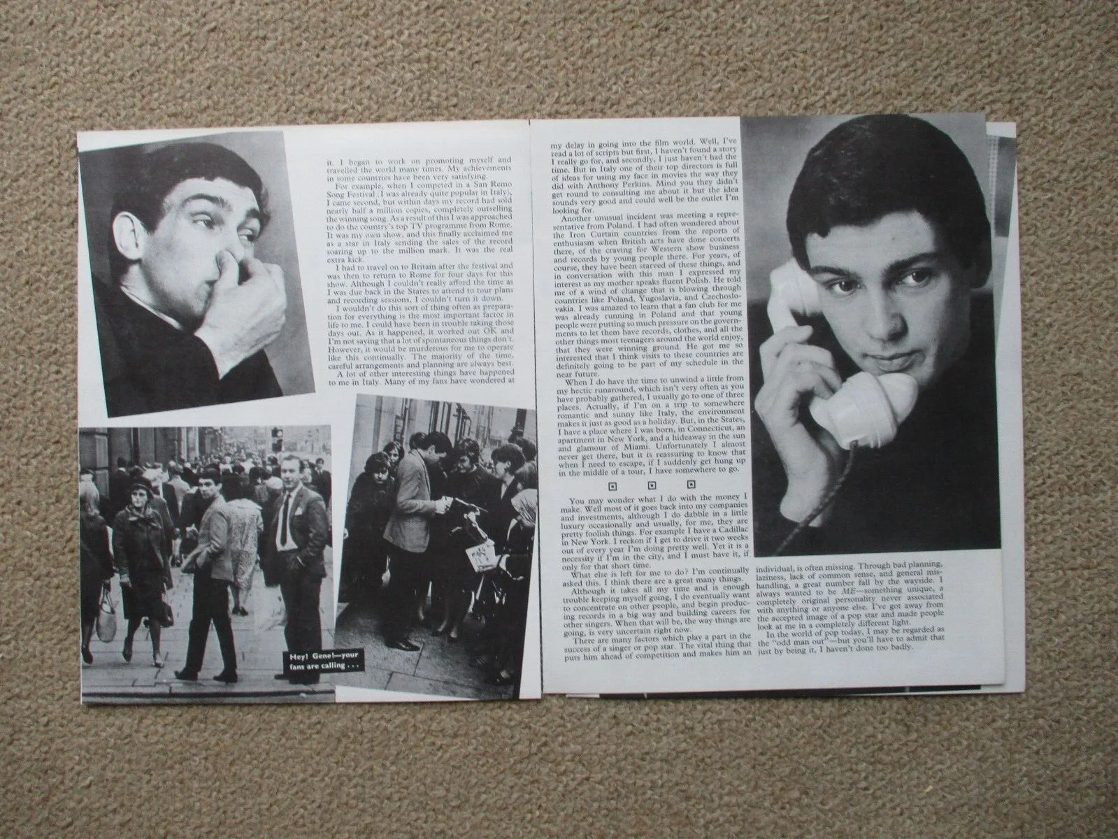 Gene Pitney. Backstage with Gene Pitney. Original 1960s 6 page article / pics., image 2