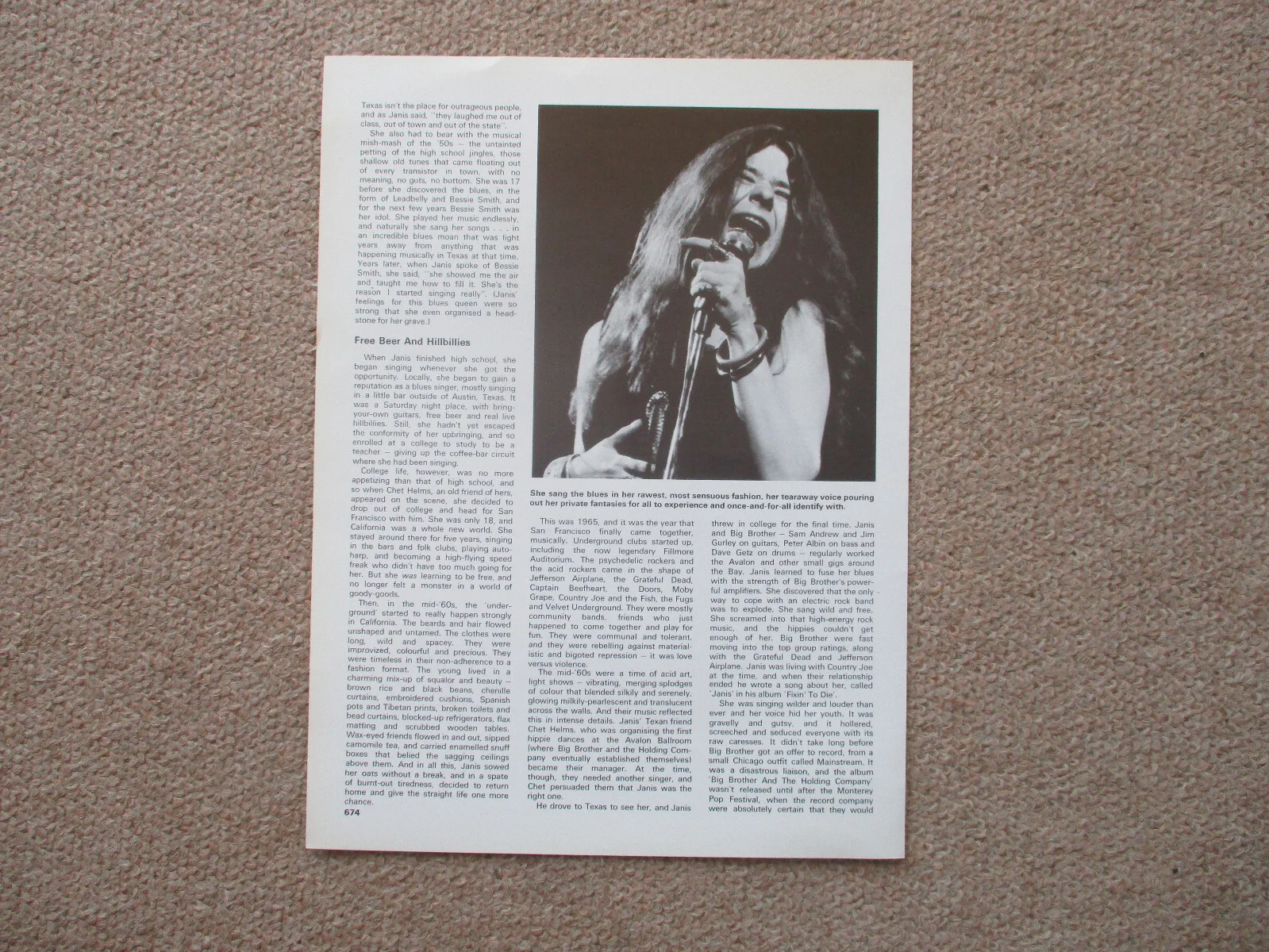 Janis Joplin- 3 page magazine article with colour and B/W pics, изображение 2