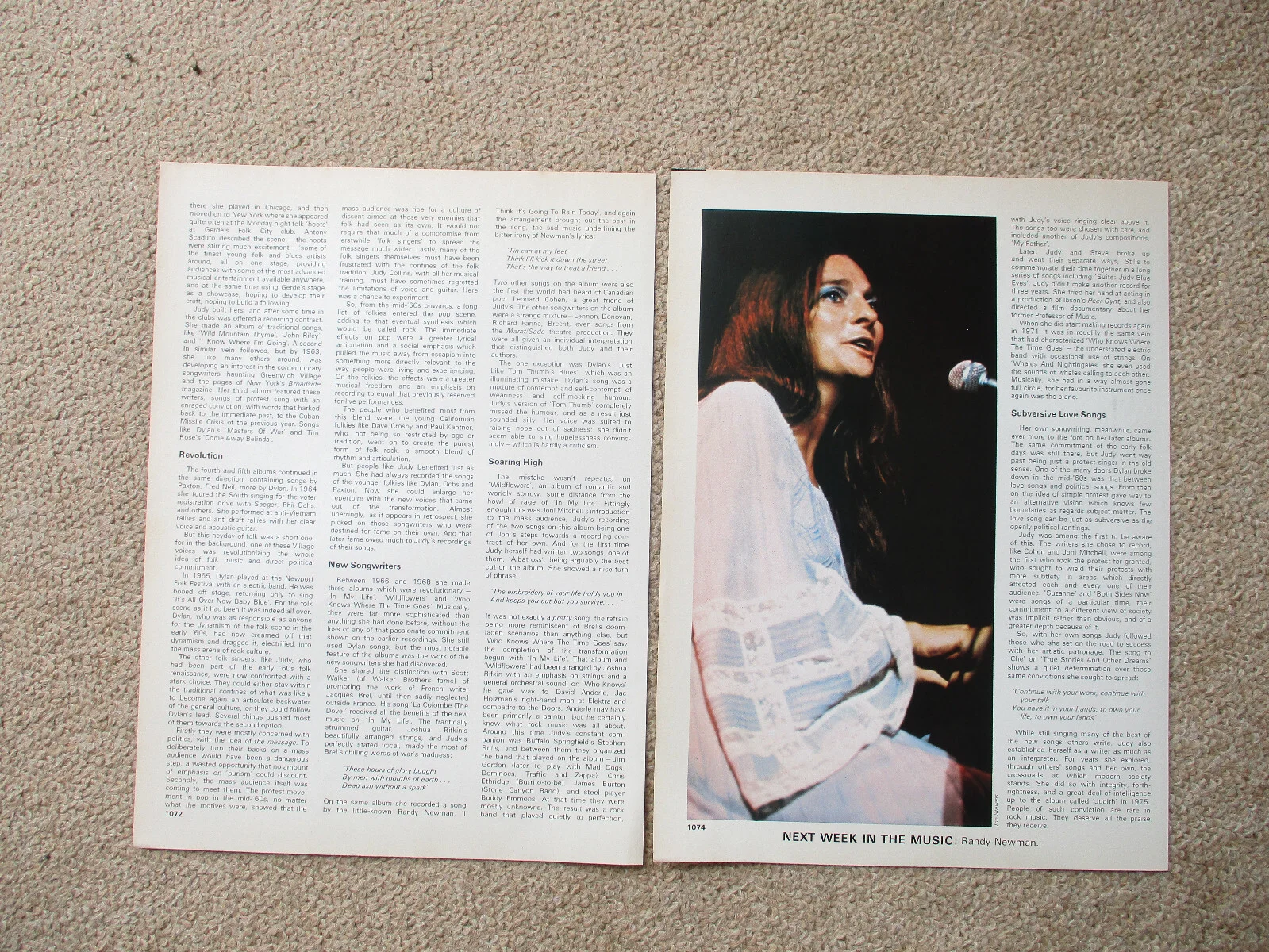 Judy Collins - 4 page magazine article with colour and B/W pics, image 2