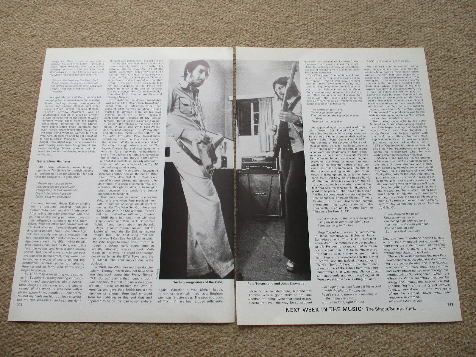 Peter Townshend ( The Who ) - 3 page magazine article with colour and B/W pics, изображение 2