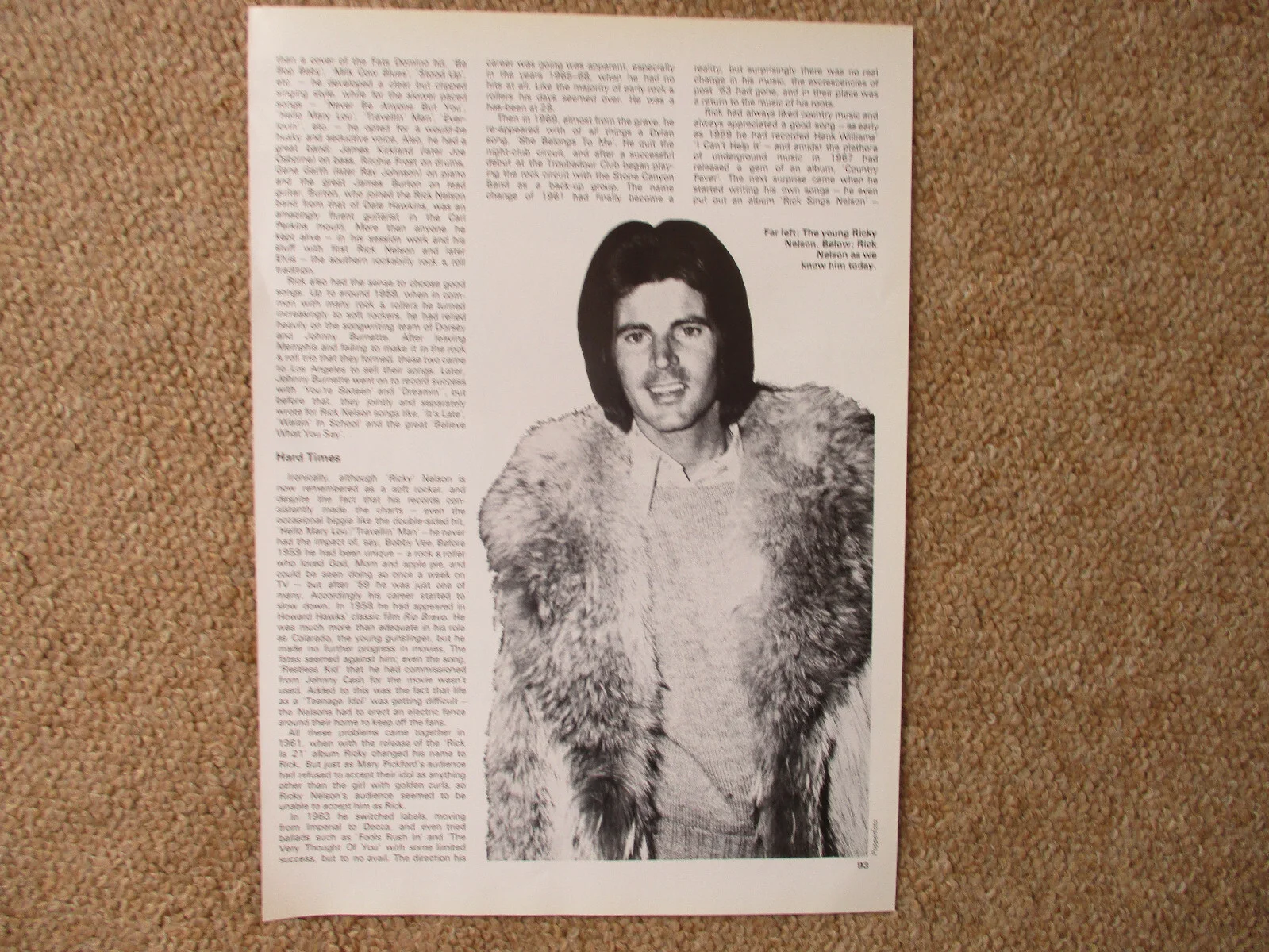 Ricky Nelson - 3 page magazine article with colour and B/W pics, image 2