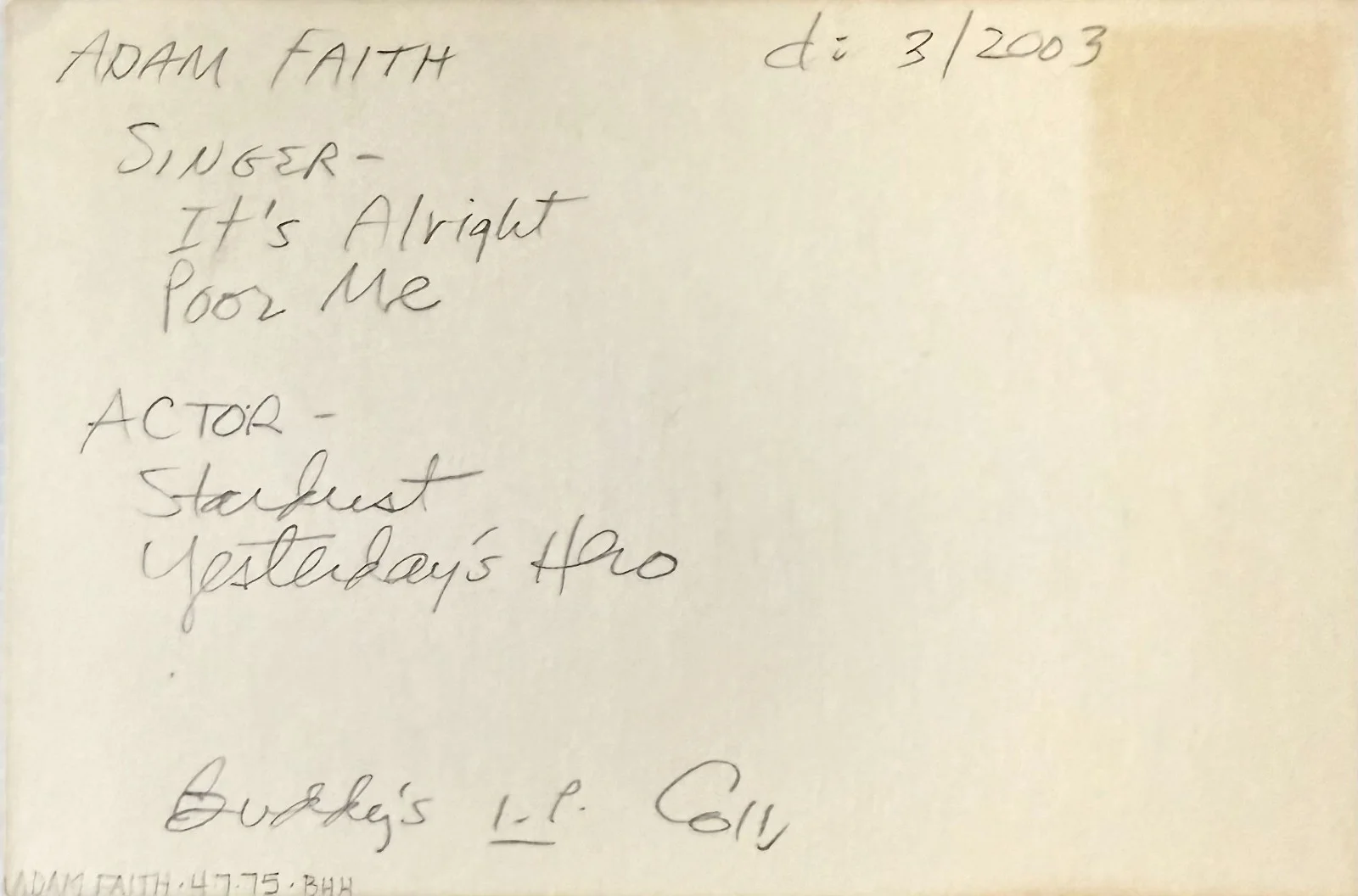 ADAM FAITH Signed Autograph 4"x 6" INDEX CARD ENGLIH SINGER "What Do You Want?", изображение 4