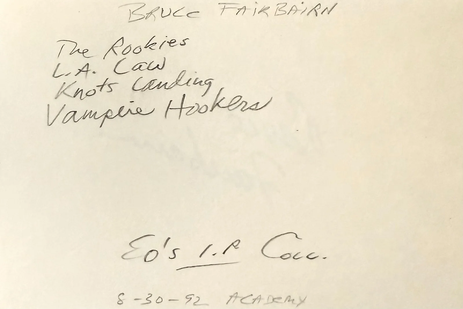 Bruce Fairbairn — BRUCE FAIRBAIRN Signed Autographed 4"x 6 INDEX CARD Vampire Hookers The Rookies, изображение 4