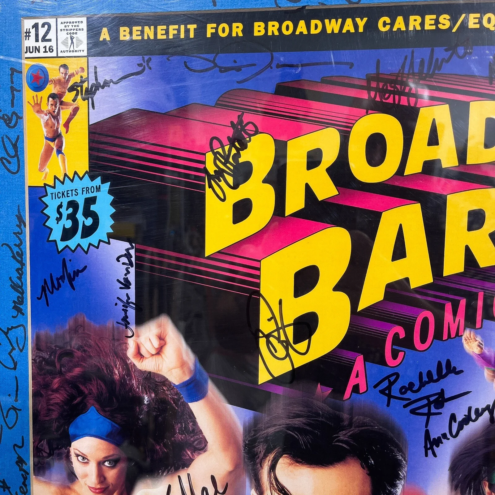 A Benefit For Broadway Cares Equity Fights AIDS — Broadway Bares XII A Comic Strip Cast Signed Framed Poster 28"x20" Vintage 2002, изображение 3