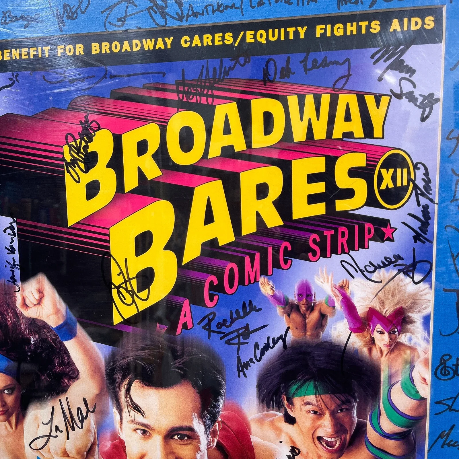 A Benefit For Broadway Cares Equity Fights AIDS — Broadway Bares XII A Comic Strip Cast Signed Framed Poster 28"x20" Vintage 2002, изображение 4