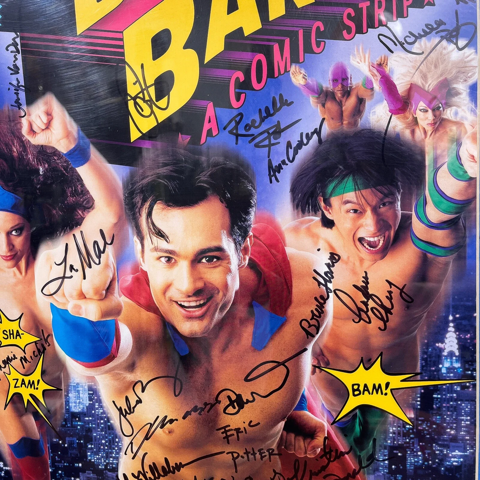A Benefit For Broadway Cares Equity Fights AIDS — Broadway Bares XII A Comic Strip Cast Signed Framed Poster 28"x20" Vintage 2002, изображение 5