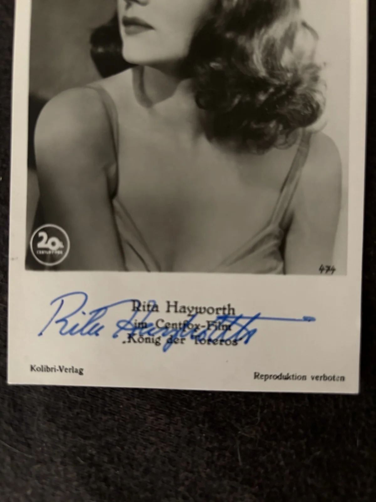 Rita Hayworth Signed German Postcard Autograph Very Rare, image 2