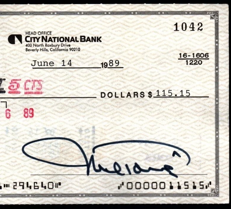 MEL TORME Autograph 1989 Hand Signed Canceled Bank Check w/ COA The Velvet Fog, изображение 2