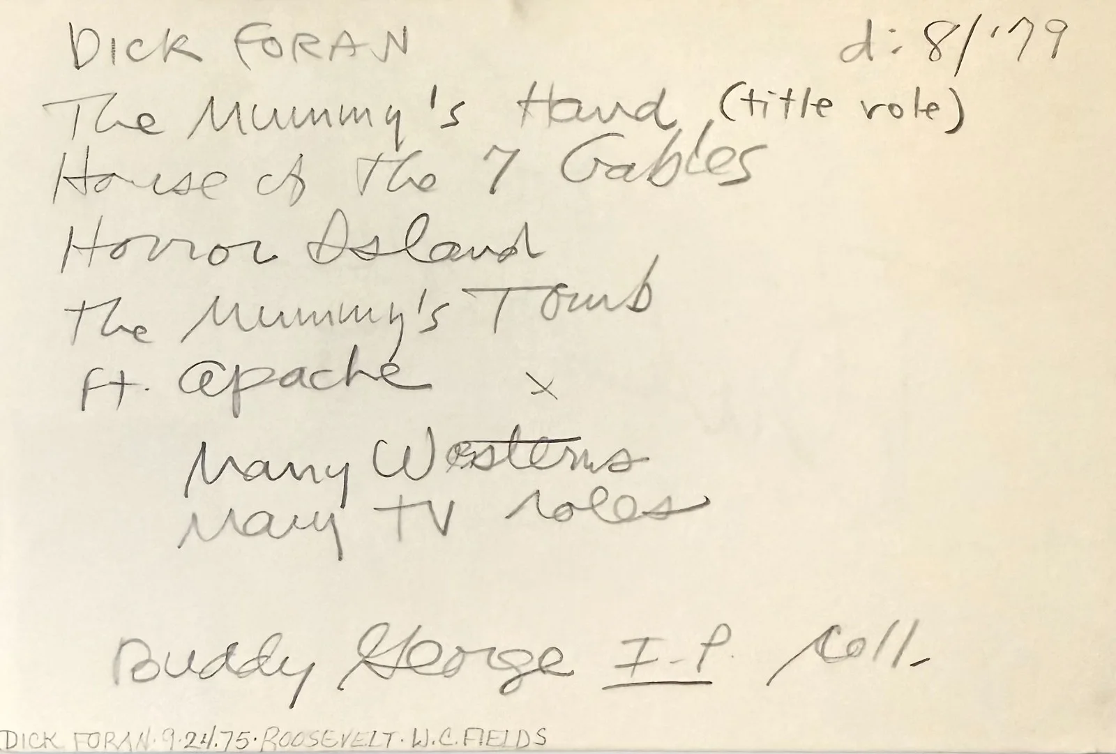 Dick Foran — DICK FORAN Signed Autographed 4x6 INDEX CARD HORROR ISLAND The Mummy's Tomb, изображение 2