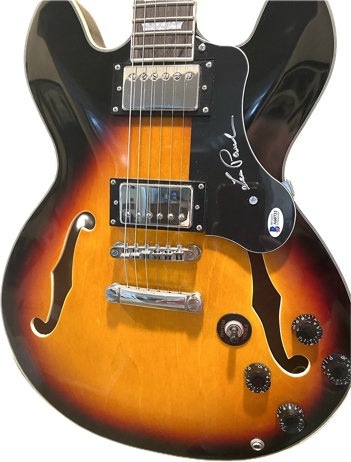 LES PAUL SIGNED BECKETT AUTOGRAPH 335 MODEL Electric GUITAR W CASE & WALL HANGER, изображение 2