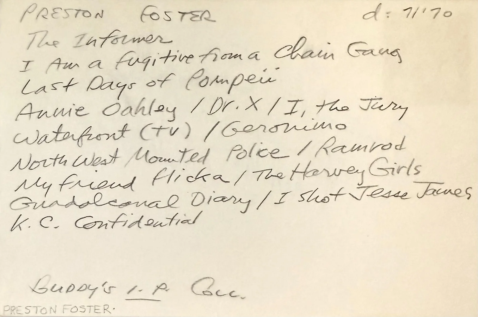 Preston Foster — PRESTON FOSTER Signed Autographed 4"x 6" INDEX CARD The Time Travelers DOCTOR X, изображение 2